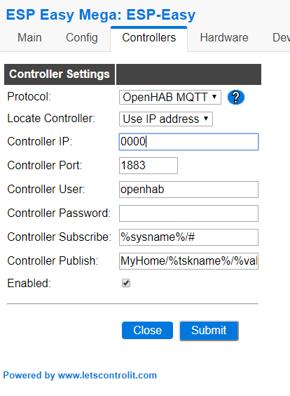 HAB MQTT settings