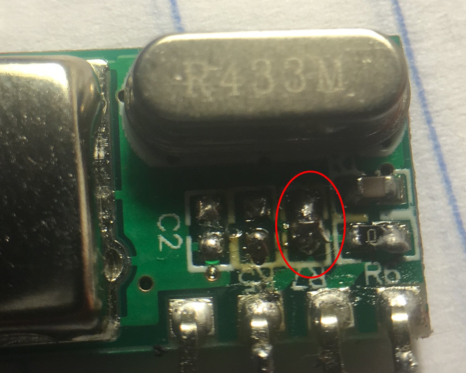 RXB6 soldered to enable RSSI