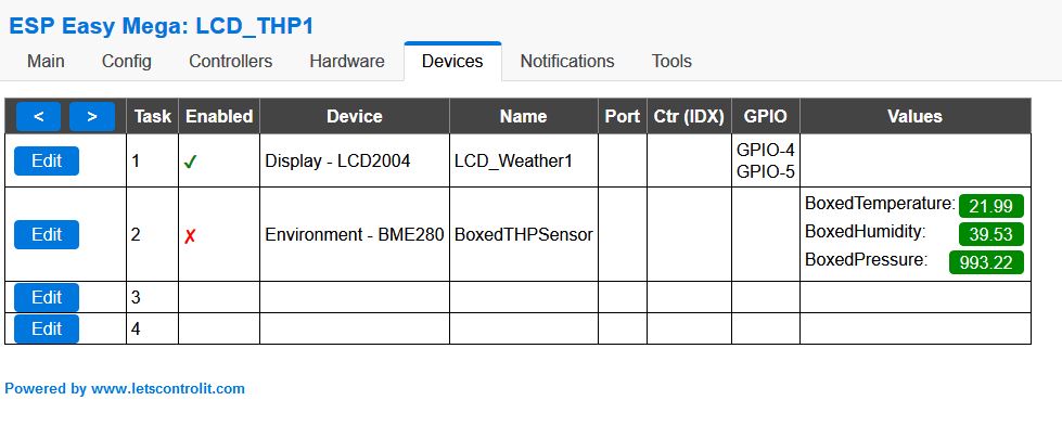 This is the LCD_THP1 device (GIT version: v2.0-20180212) device list showing the slave sensor device with valid sensor values. In this case, I still couldn't get sensor values to appear on the LCD screen.