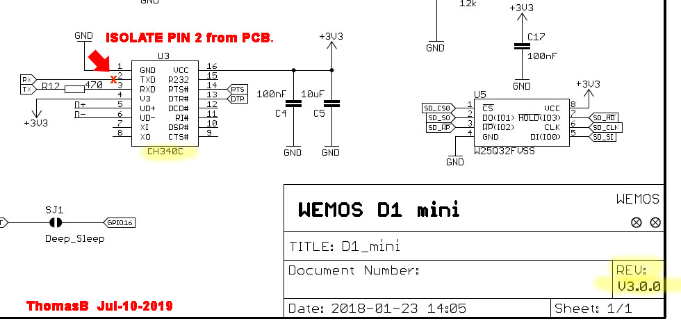 Lift Pin 2 on CH340.