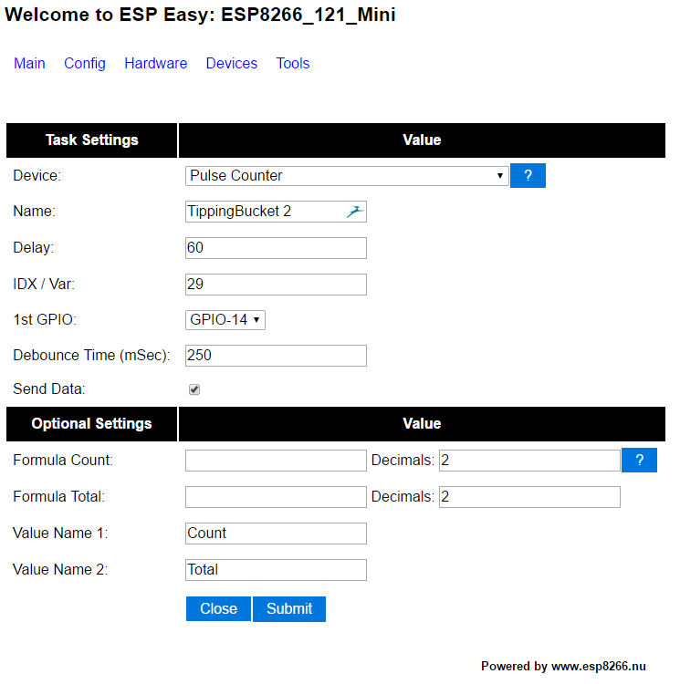 ESP Easy device settings