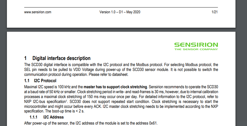 screenshot about i2c in scd30 sensor