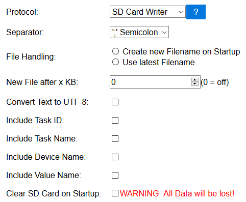 Settings on Config page